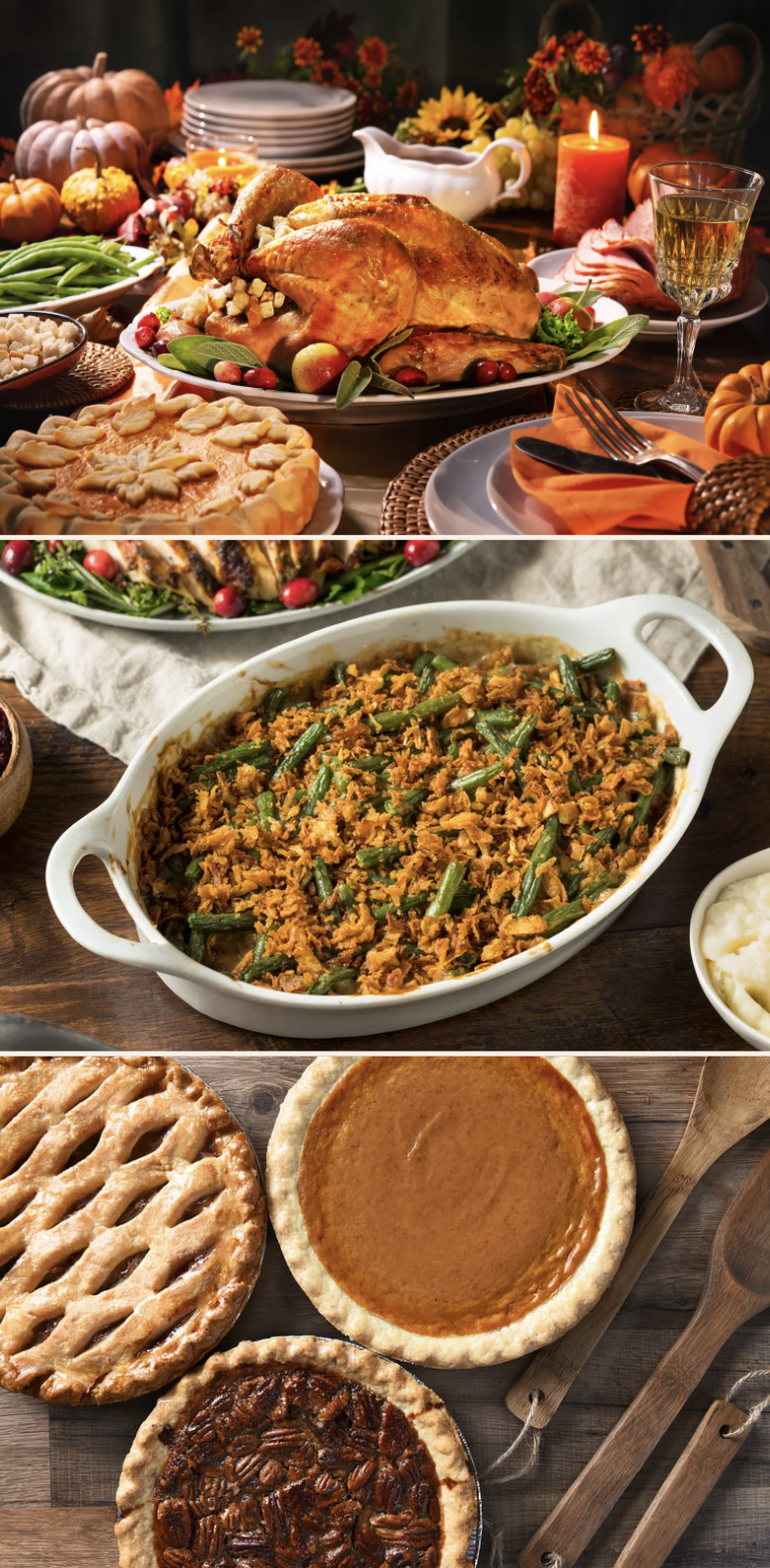 Photo of Holiday Turkey, Green Bean Casserole and Pies (Pumpkin, Pecan, and Apple)